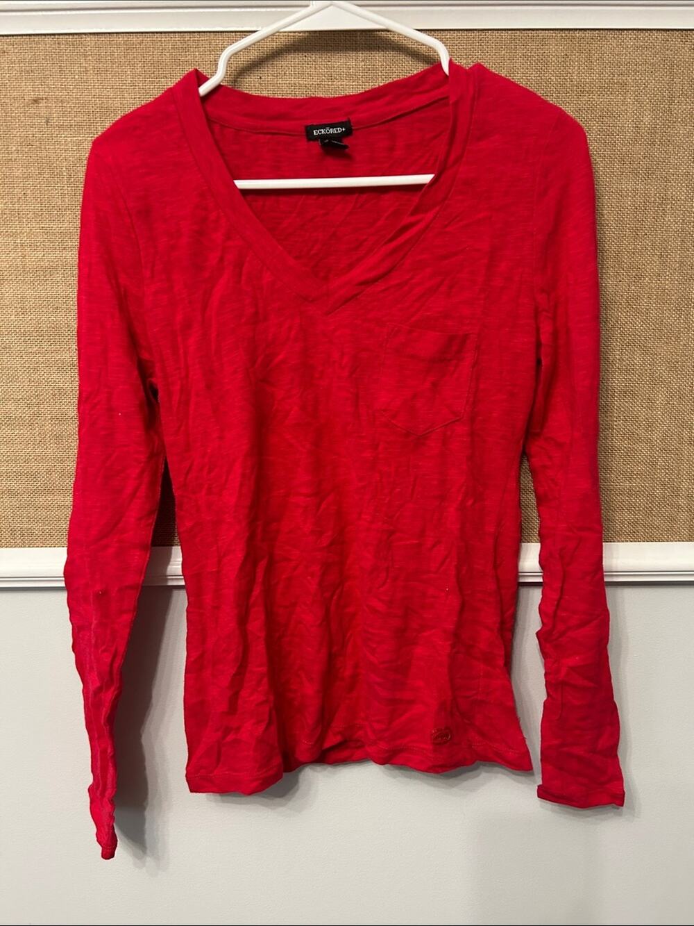 Eckored Red V-Neck Long Sleeve Women's Top